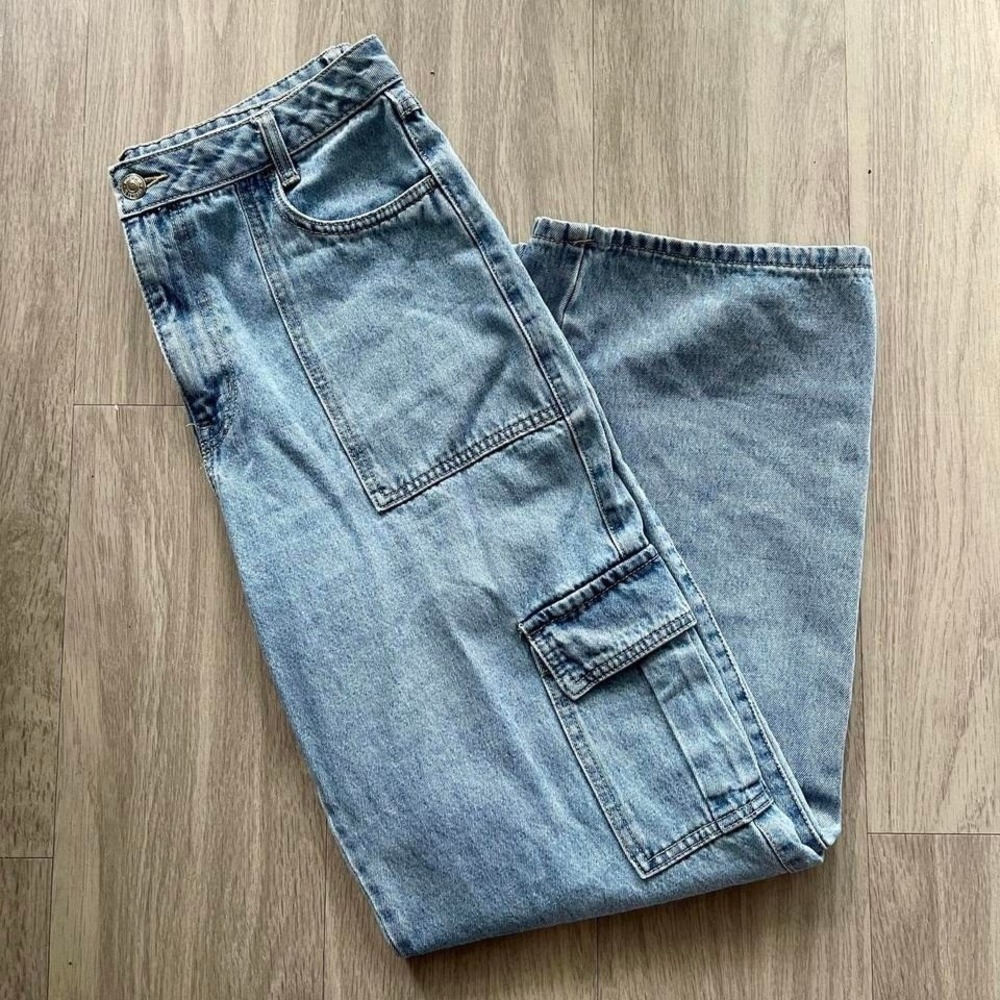 Forever 21 Jeans Womens Size 31 Light Wash Utility High Rise Pants‎ - Picture 2 of 5